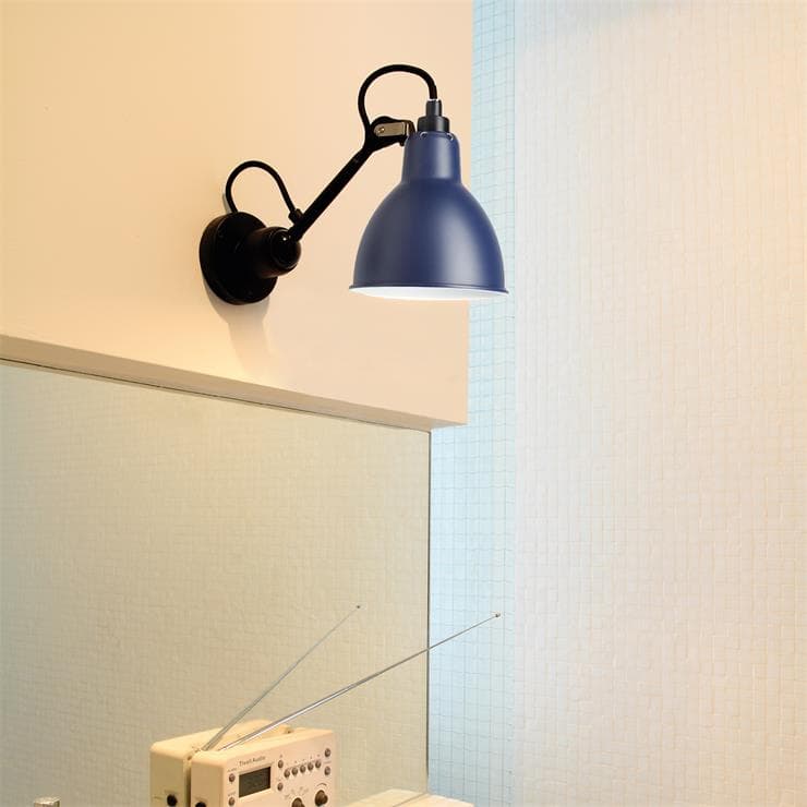 Applique avec prise et interrupteur Noir L15cm Lampe Gras N°304 bleu intérieur blanc