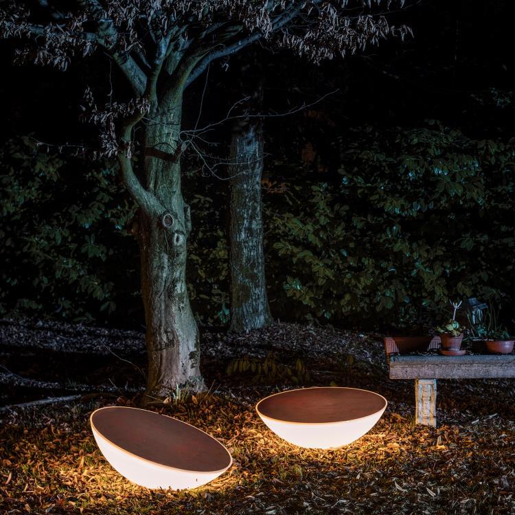 Table lumineuse Outdoor Bois H26cm Ø79cm SOLAR Blanc