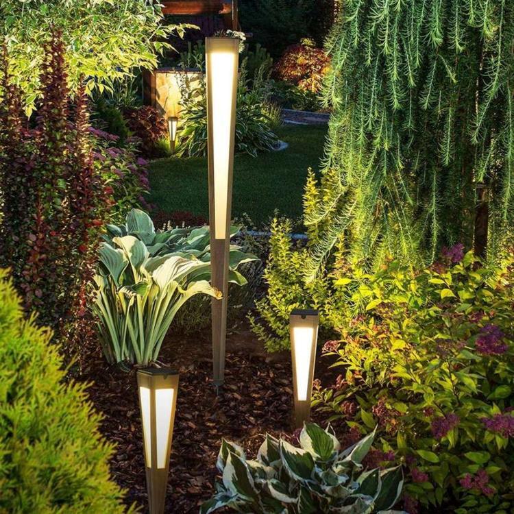 Torche d'extérieur LED à poser rechargeable & solaire Bois/Ardoise H120cm TINKA TECKA teck gris