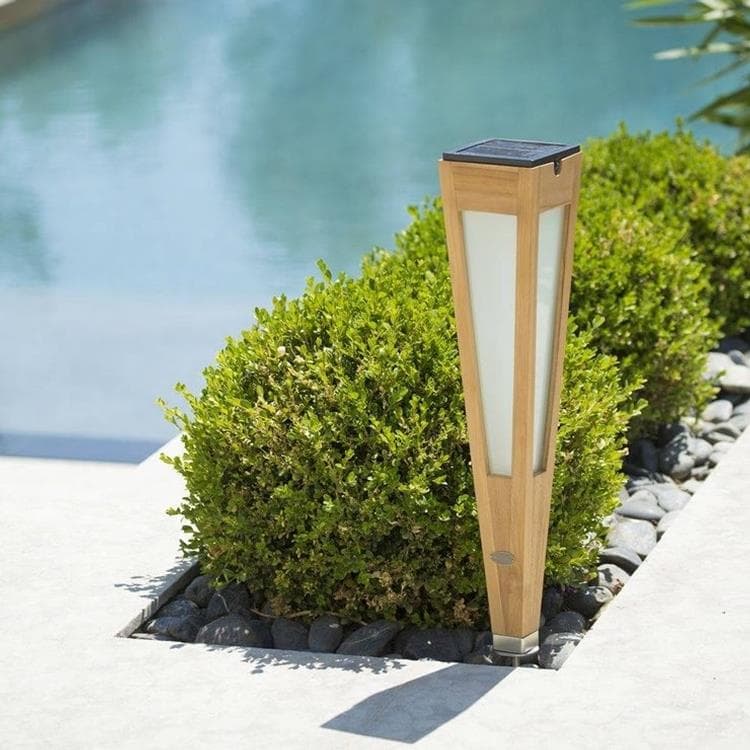 Torche d'extérieur LED à poser rechargeable & solaire Bois/Ardoise H52cm TINKA TECKA teck naturel
